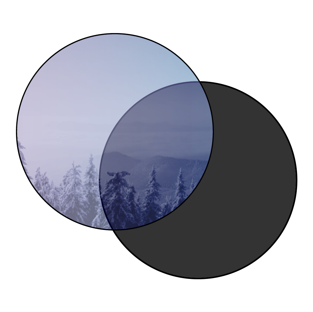 A graphic rendering of the STAGE Violet Revo outer ski lens against the inner dark smoke lens.