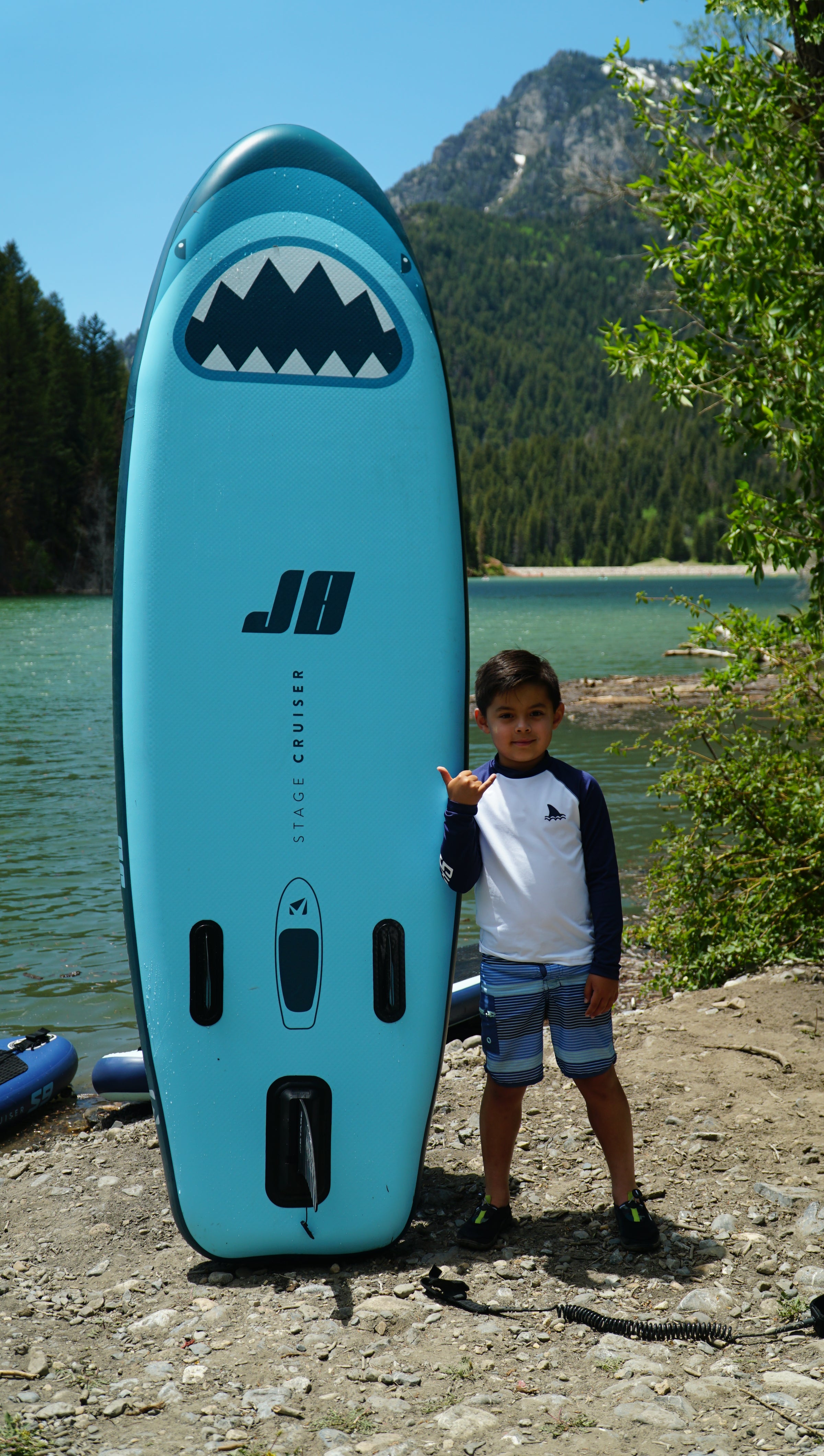 J8 Cruiser Shark - Jr. Inflatable Stand-Up Paddleboard - (Best for Under 80lbs) - SUP Board Package