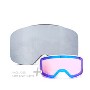 STAGE Propnetic Magnetic Ski Goggle - Includes two lenses, mirror chrome smoke for sunny days, and detector revo for cloudy days.